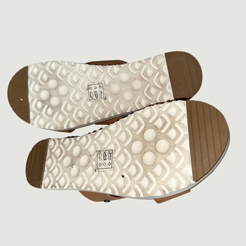 Catherine Catherine Malandrino Tan Brown Cross Strap Slide Sandals Women 9.5